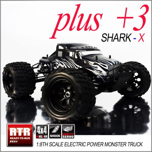 1:8샤크-X PLUS 3 하울러[블랙] 출력업+생활방수 튠업버젼~!!(샤크엑스~플러스3!!) 입문용 rc카 전동 무선 자동차 몬스터 트럭